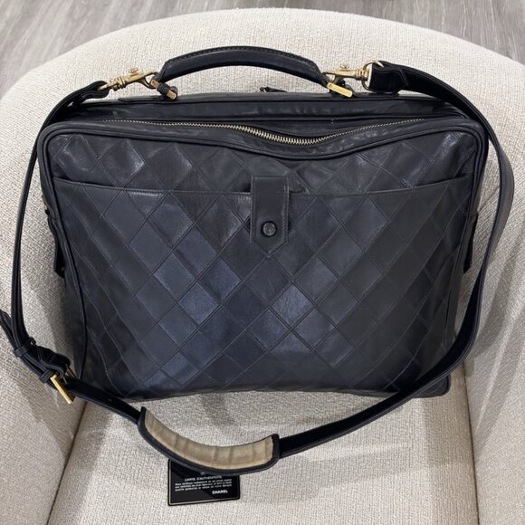 Authentic Chanel Black leather wild stitch 2 compartment suitcase travel bag - Picture 2 of 16
